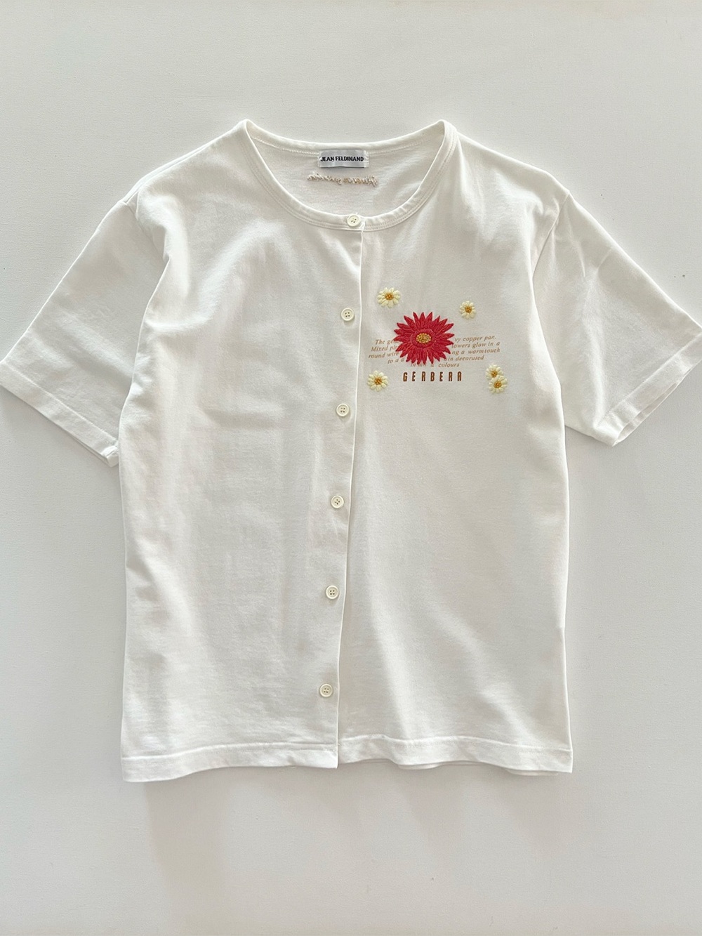 Jean Feldinand Gerber Daisy Flower Garden Embroidered Button Front Shirt Medium